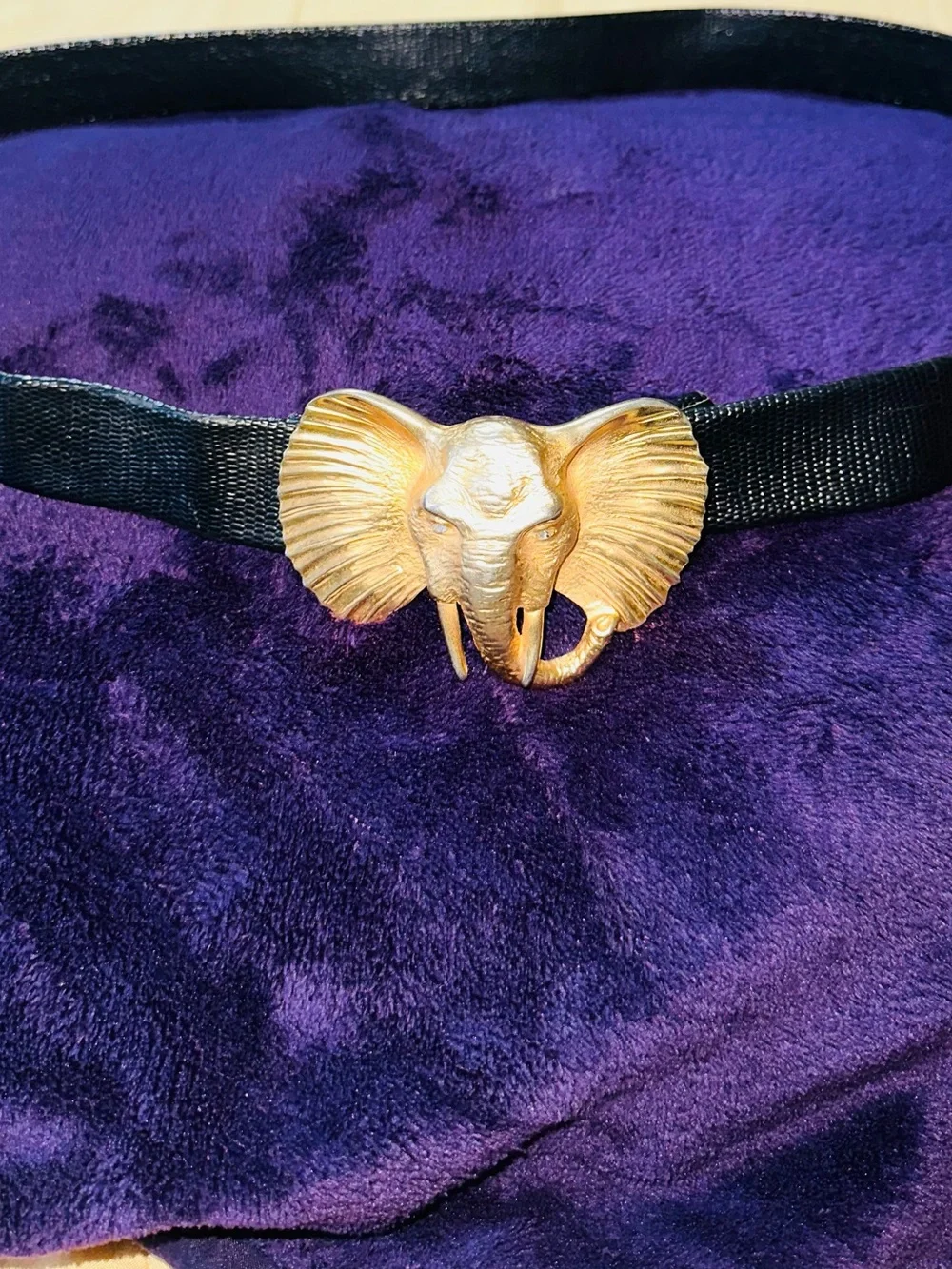 Vintage 90's Doreen Ryan Gold Tone Elephant Belt Buckle Hook & Brown Belt SIGNED
